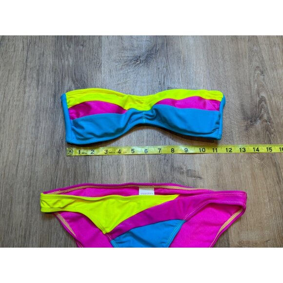 Y2K Xhilaration Womens Neon Colorblock Sparkly Bikini Top & Bandeau Set Size S - Picture 5 of 8